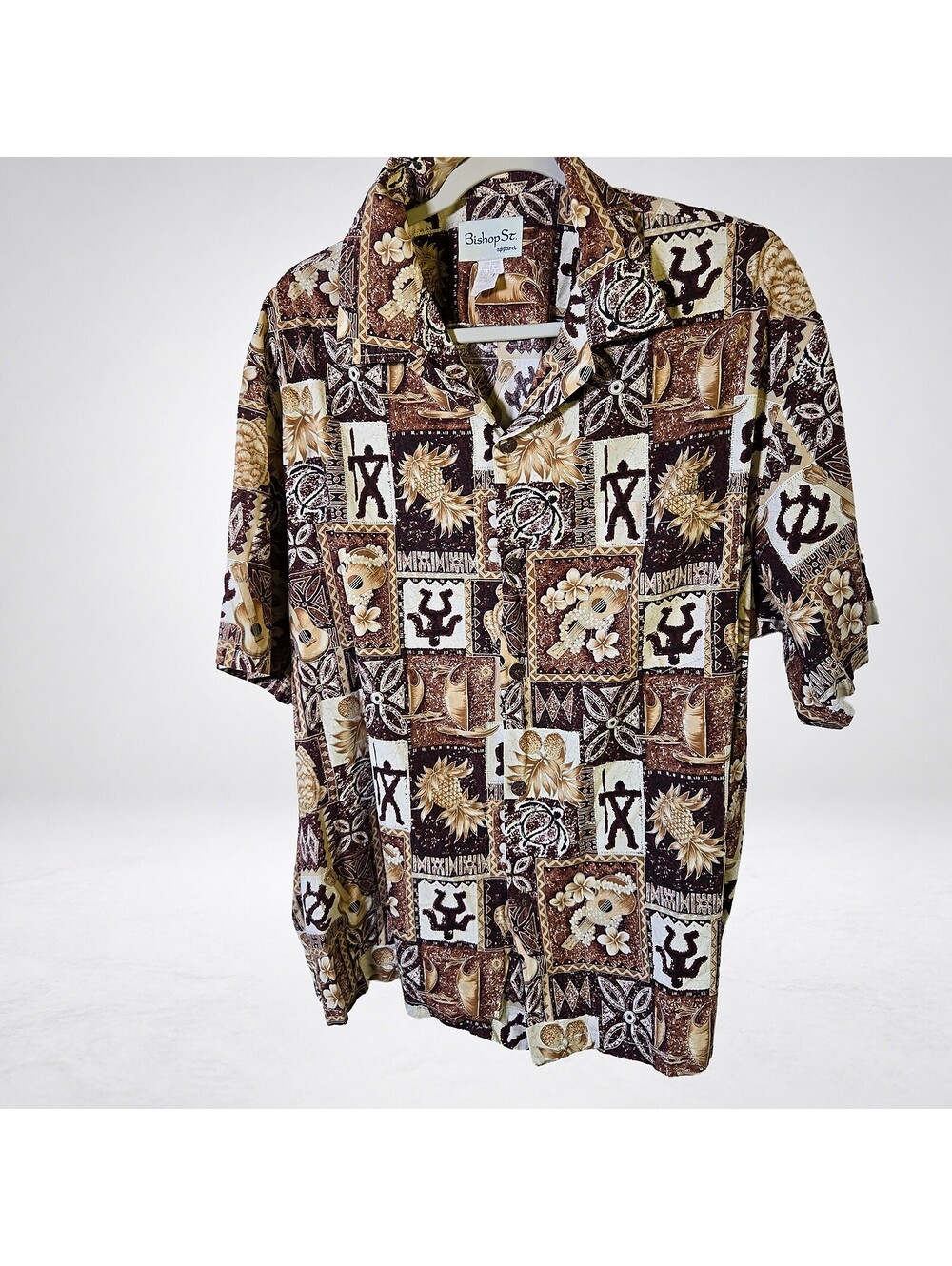 Bishop St Apparel Hawaiian Shirt Men's 2XL Tiki Tribal Cotton VTG